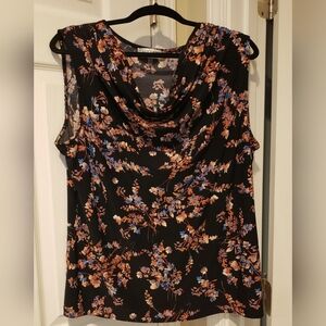 Kasper Black Floral Cowl Neck Sleeveless Tank Top